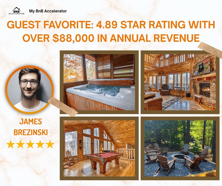 James B. Guest Favorite with a 4.89 star rating and over $88,000 in annual revenue