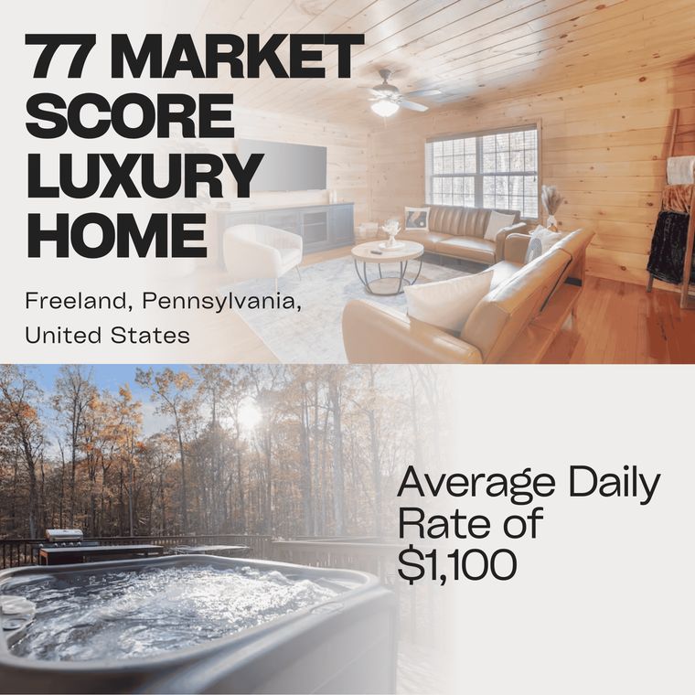Tom, Freeland, Pennsylvania. A 77 market score luxury home at a $1,100 average daily rate